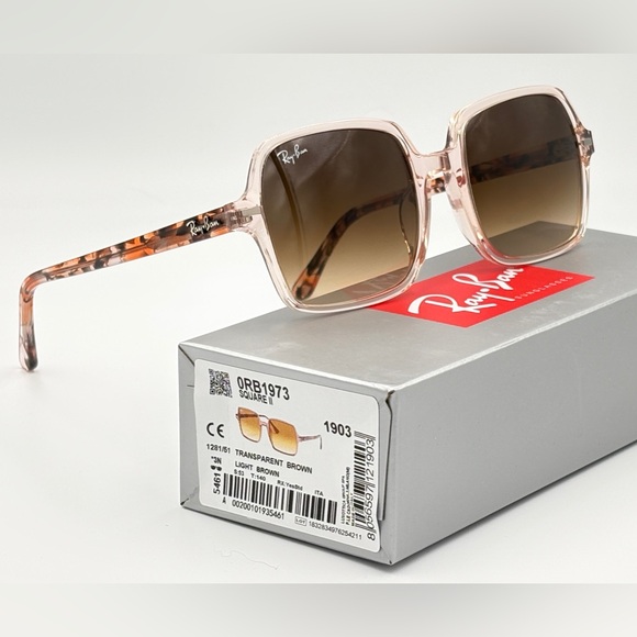 Ray-Ban Square II Women's Sunglasses Transparent Light Brown RB1973 1281/51 - Picture 3 of 15